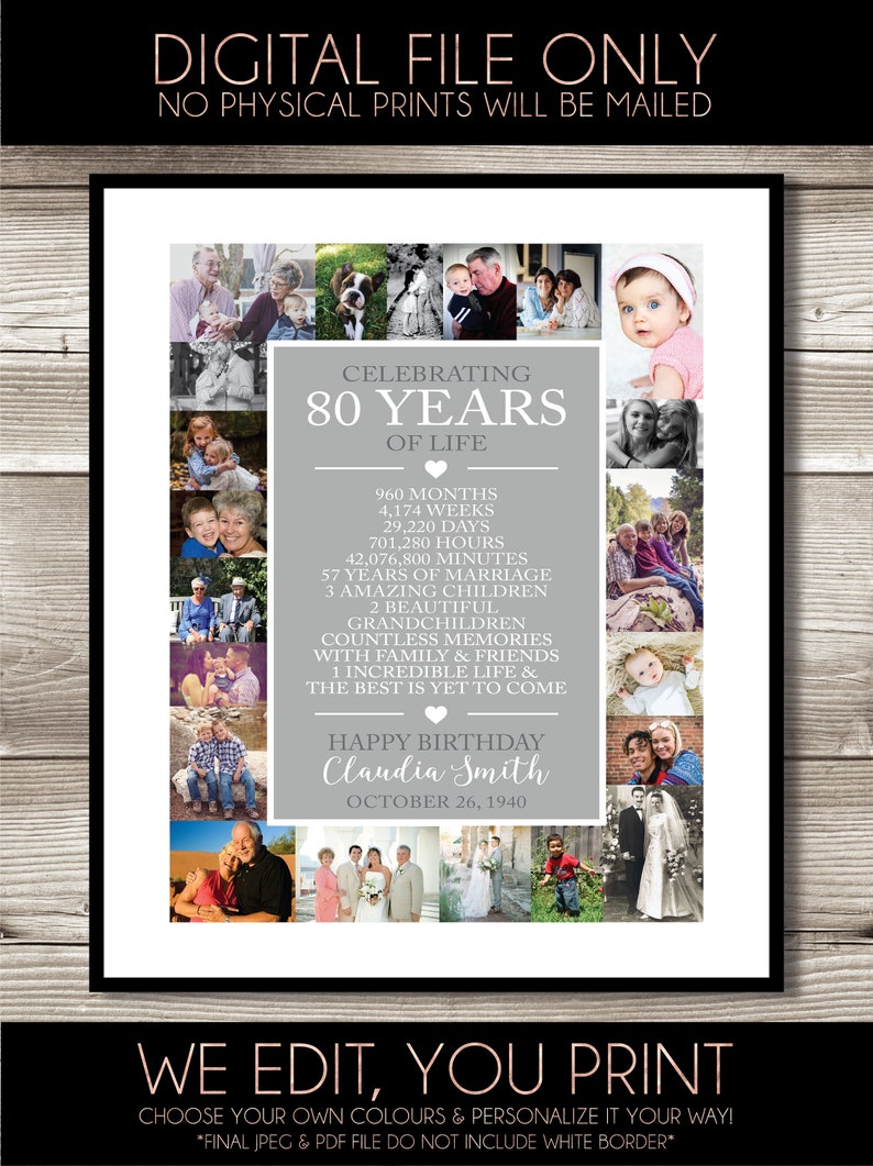80th Birthday Photo Collage 80th Birthday Gift Idea Keepsake Etsy UK