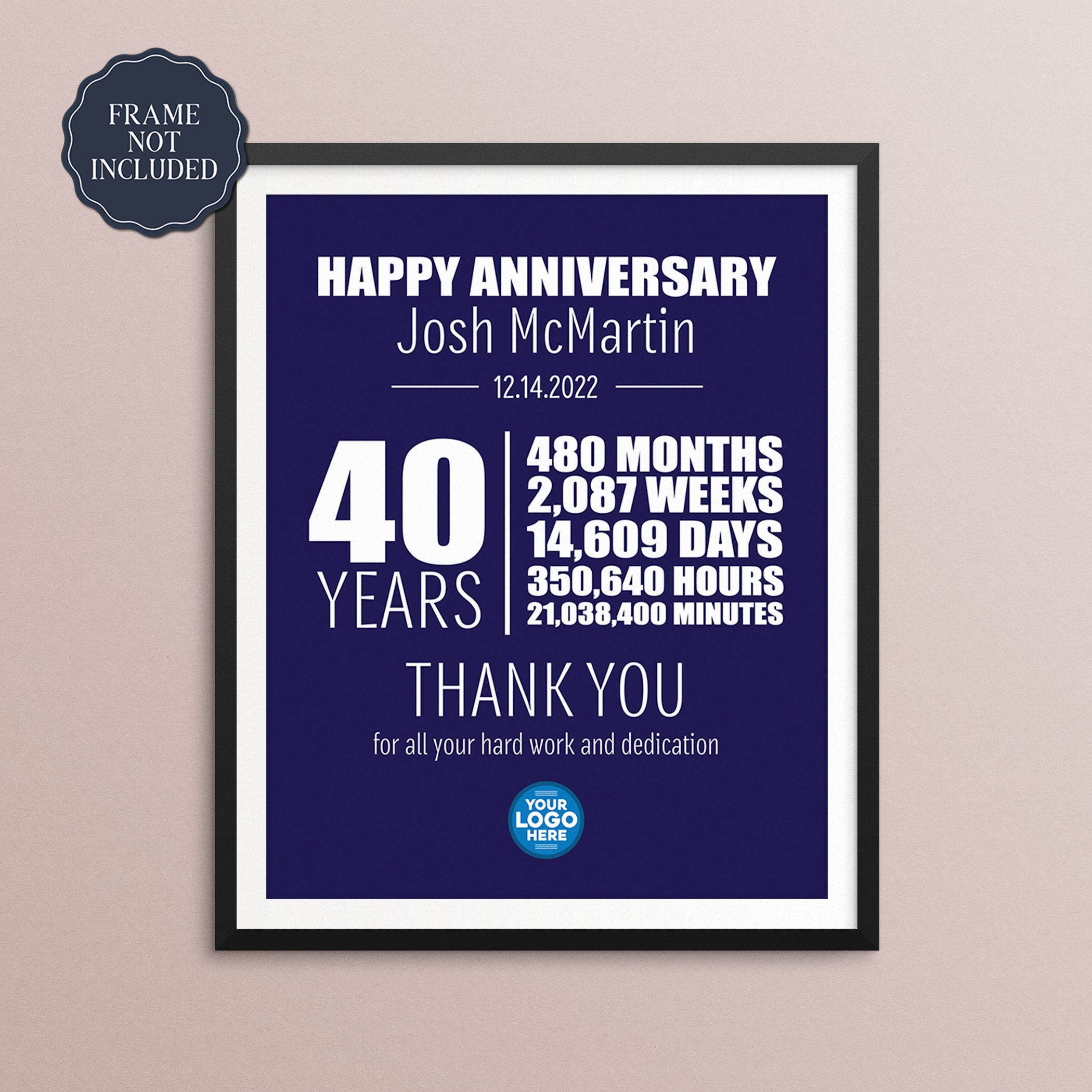 40 Year Work Anniversary - Custom Employee Recognition Gift Idea - 40th ...