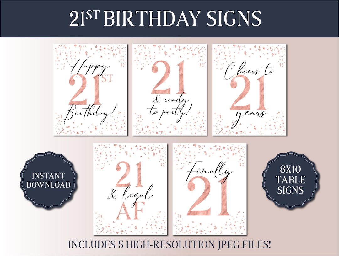 21st Birthday Sign Bundle - White Rose Gold Party 2025 - Instant ...