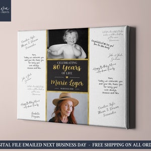 Libro de visitas con fotos de bebé para fiesta de cumpleaños número 80, cartel de bienvenida para firmas de invitados, cartel fotográfico personalizado, ideas de decoración para fiesta de cumpleaños número 80
