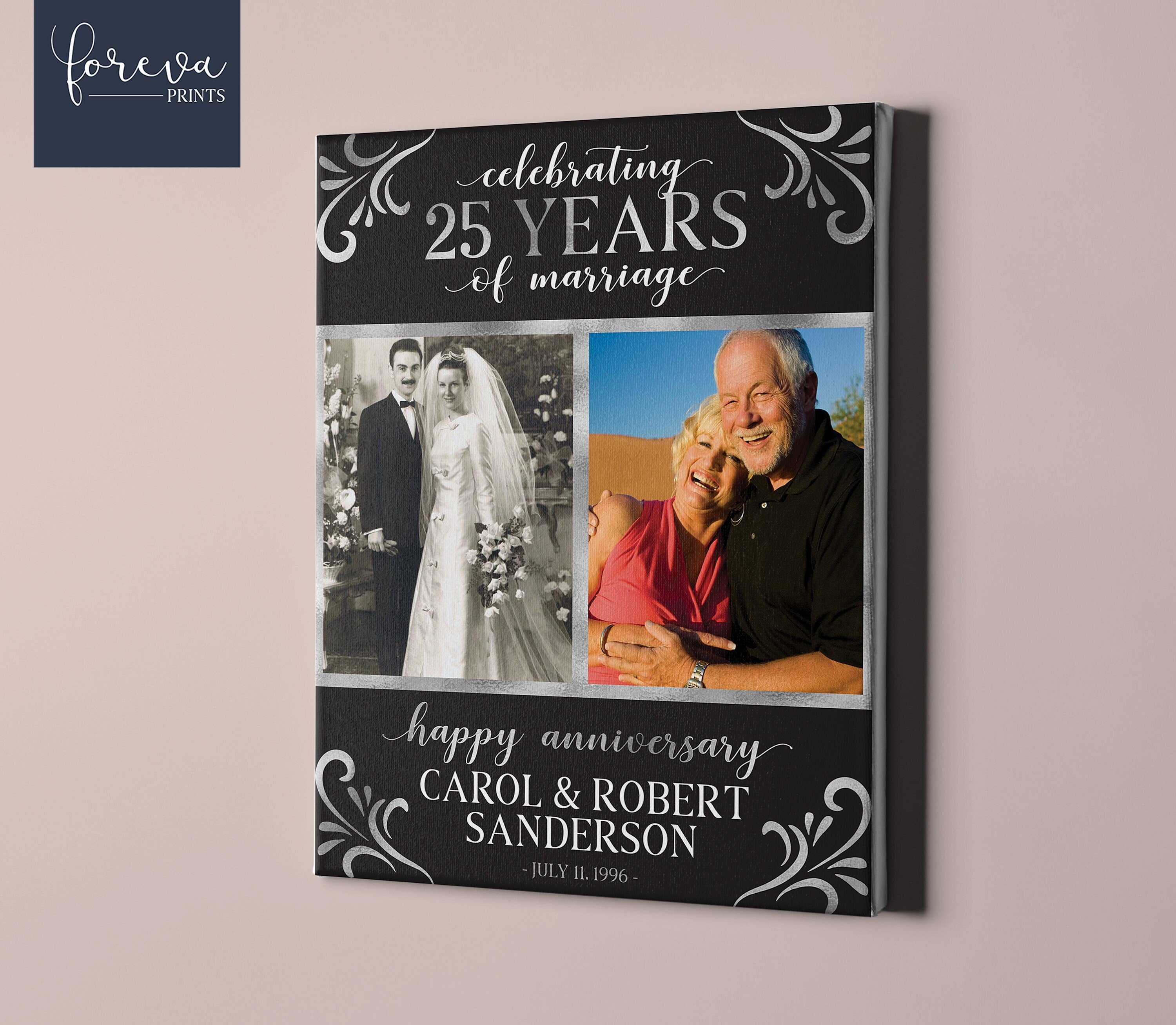 25th Anniversary Gift, 25th Wedding Anniversary, Then and Now Photo, Anniversary Gift for Parents, 25 Year Anniversary Present for Couple