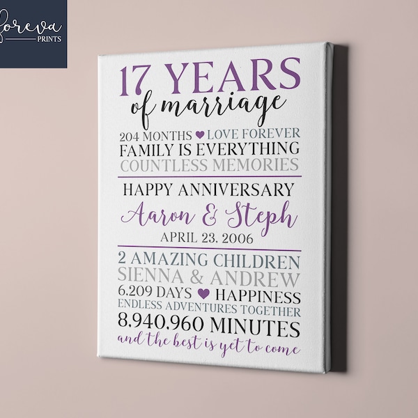 17th Wedding Anniversary Gift Idea - 17th Anniversary Gift for Him - 17 Years Married Anniversary Sign - 17 Years Gift for Husband or Wife
