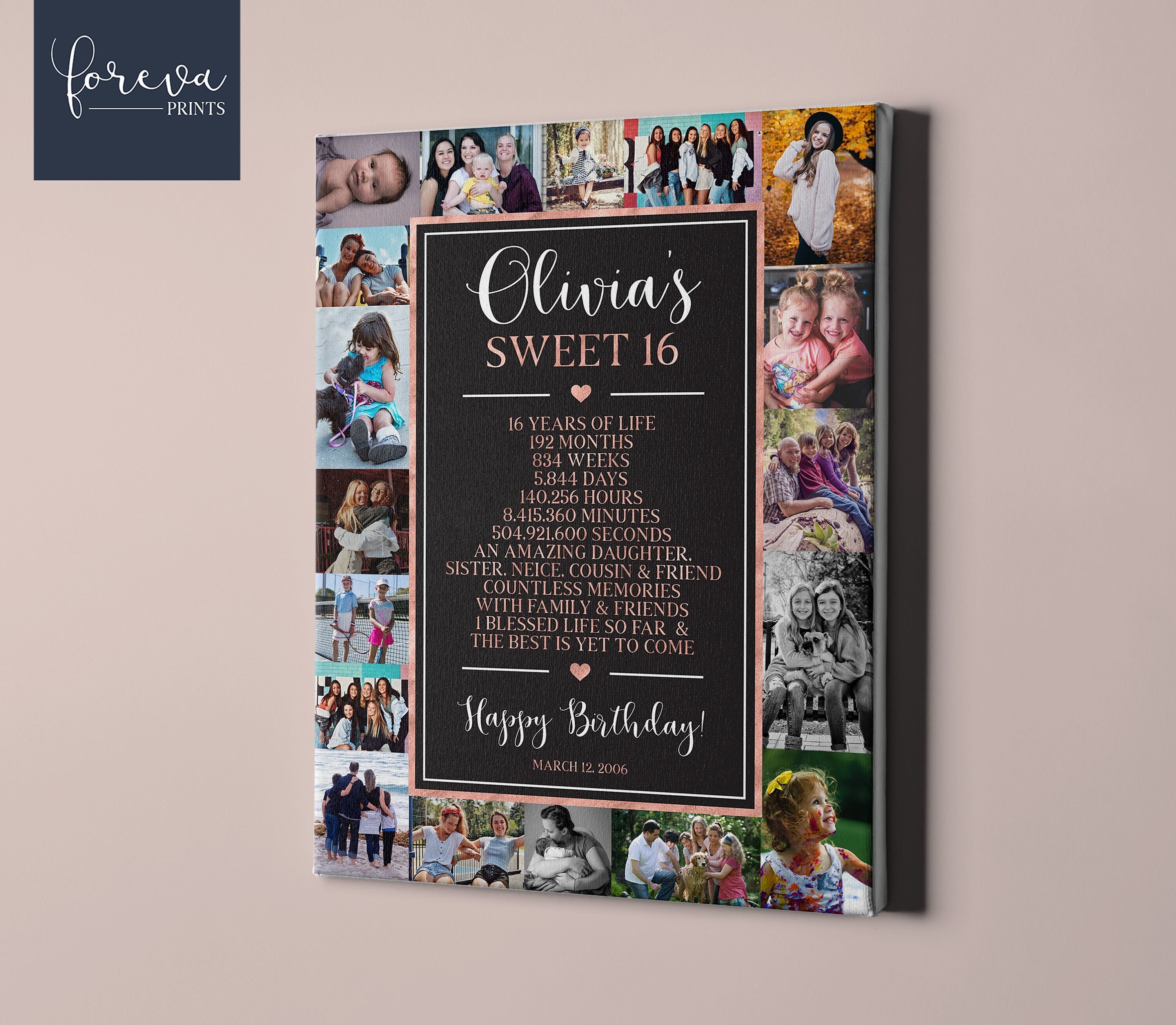 Sweet 16 Birthday Photo Collage 16th Birthday Gift Idea - Etsy