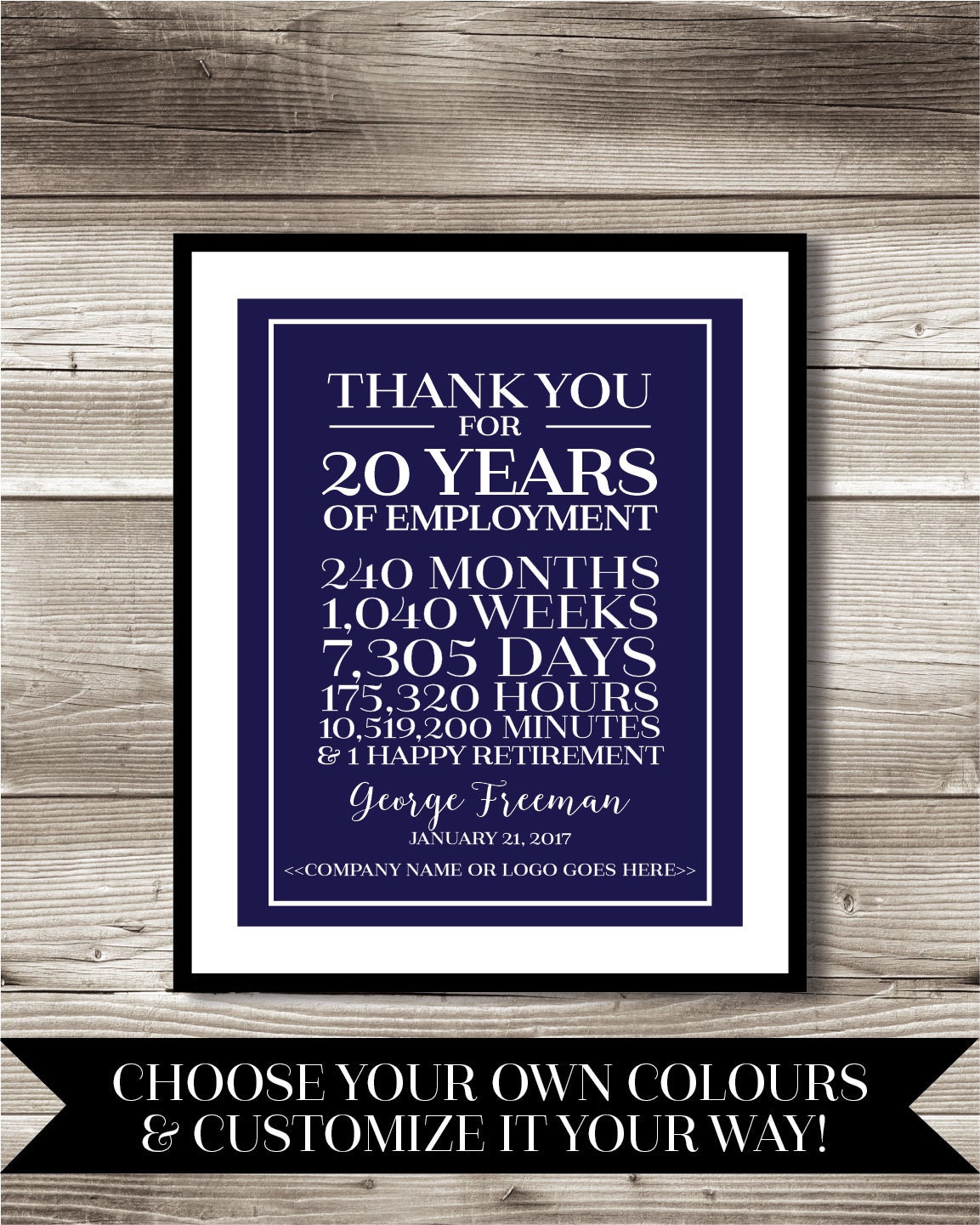 Happy 20 Year Work Anniversary 20 Year Work Anniversary/Retirement Print Gift Idea | Etsy Uk