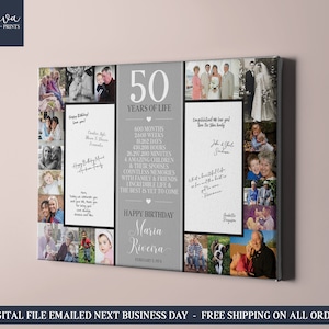 50th Birthday Photo Guestbook - 50 Years Custom Collage Guest book Sign - Personalized 50th Birthday Party Decor - Back in 1974 Poster