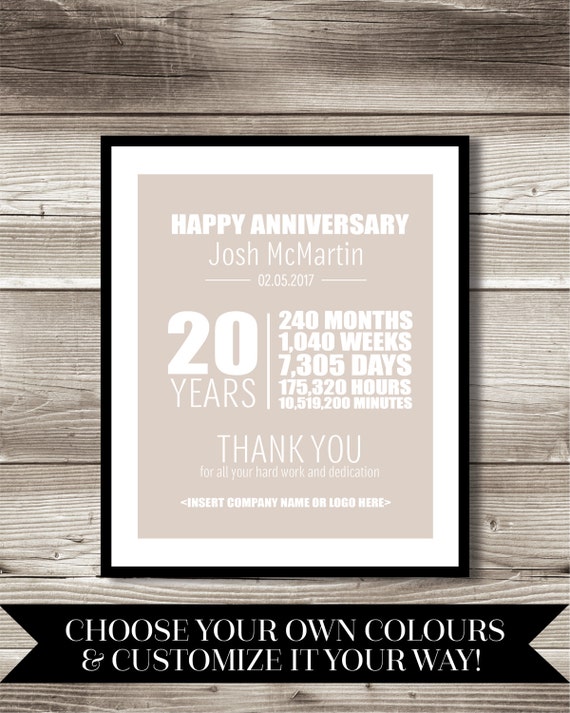 20 Year Work Anniversary Print T Digital Print Etsy