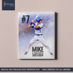 Baseball Watercolour Wall Art Canvas - Baseball Player Gift Idea - Personalized Baseball Wall Art - Baseball Team Member Gift