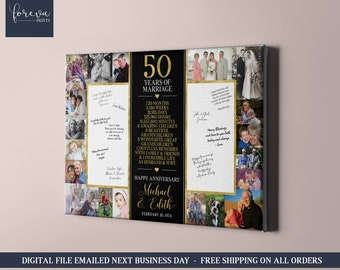 Collage photo 50e anniversaire de mariage avec signatures - Panneau de livre d'or personnalisé 50 ans de mariage - Collage photo 50 ans