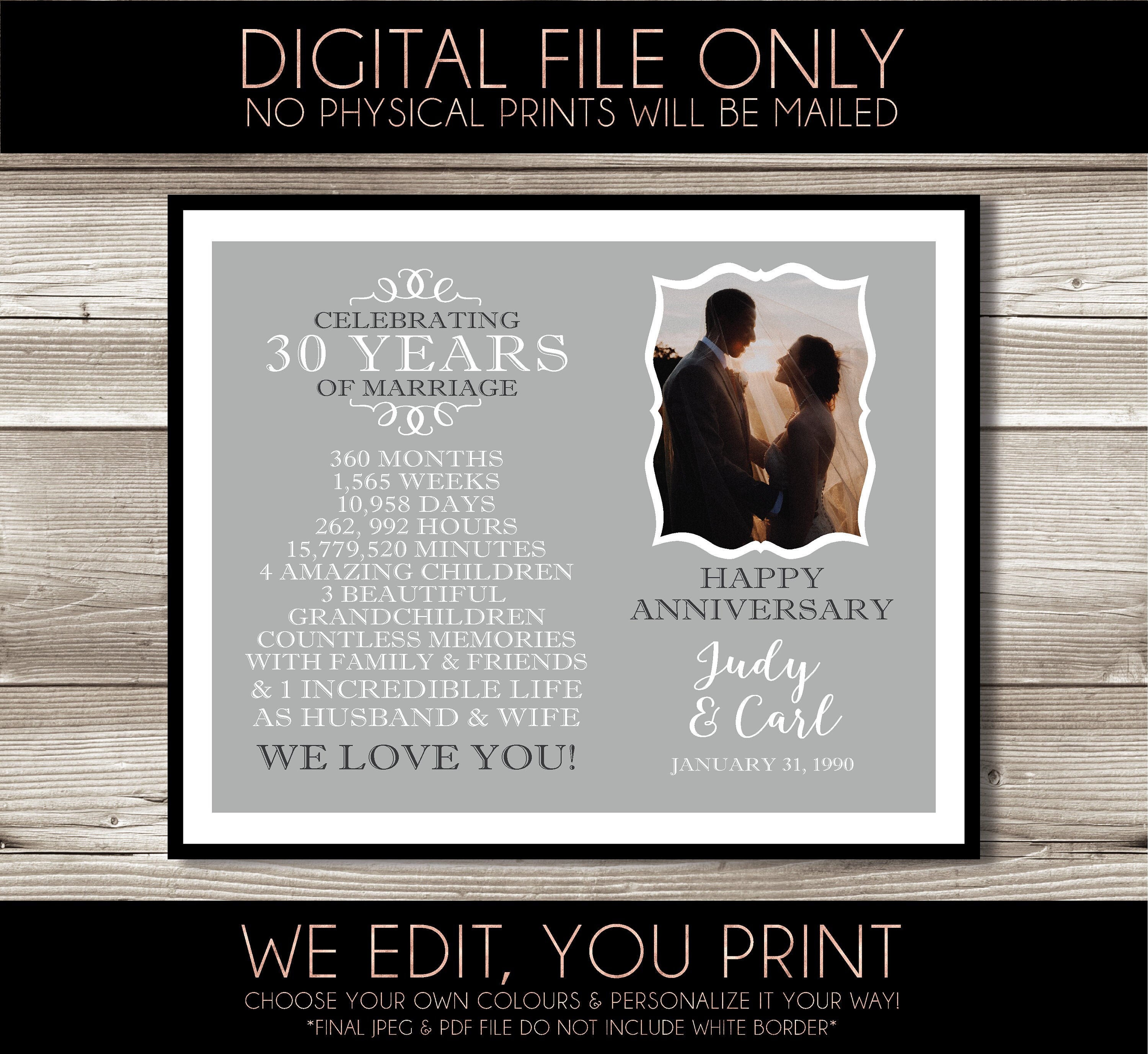 30 Year Wedding Anniversary Photo Gift Gift Idea 30th Etsy