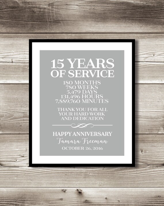 15 Years Working Anniversary 15 Year Work Anniversary Print Gift Idea Customizable Thank | Etsy Singapore