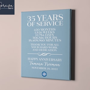 35 Year Work Anniversary Print, gift idea, customizable, thank you gift, 35 years of service, retirement, employee recognition, appreciation