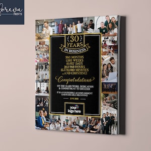 30° anniversario aziendale, collage fotografico, cartello 30 anni di attività, regalo per piccoli imprenditori, cartello aziendale personalizzato, regalo aziendale