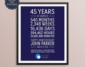 45 Year Work Anniversary Custom Employee Recognition Gift Idea