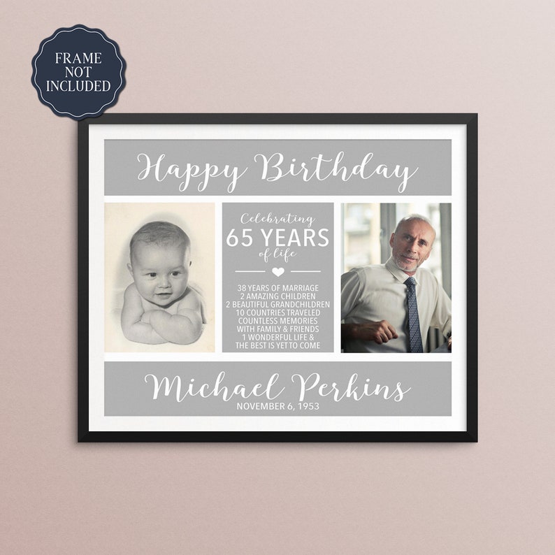 65th Birthday Custom Canvas Sign - Then and Now Photo 65th Birthday ...