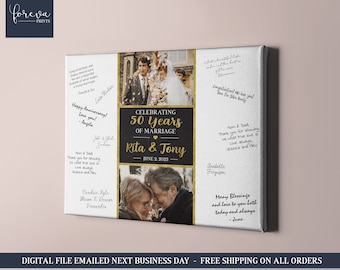 Poster signature du livre d'or du 50e anniversaire de mariage, livre d'or photo personnalisé, 50 ans de mariage, décorations de fête du 50e anniversaire