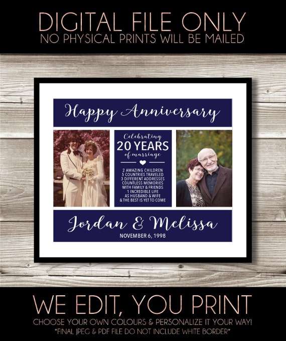 20 Year Wedding Anniversary Then Now Photo Gift Idea 20th Etsy