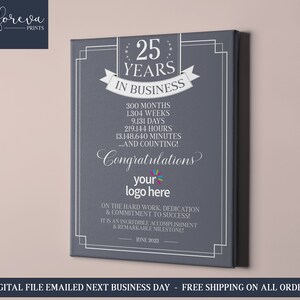 25th Business Anniversary Canvas Gift Idea, 25 Years in Business Sign Wall Art, Gift for Small Business Owner, Custom Business Sign Gift