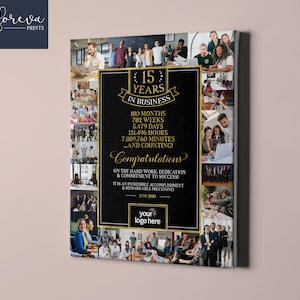 15th Business Anniversary, Photo Collage, 15 Years in Business Sign, Gift for Small Business Owner, Custom Business Sign, Company Gift