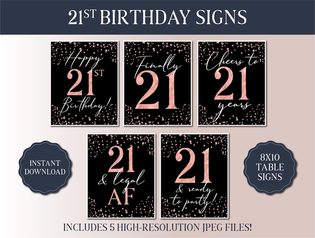 21st Birthday Signs Bundle - Rose Gold Confetti Party 2025 - Instant ...