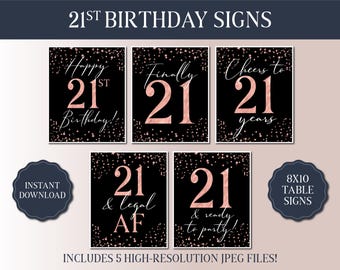21st Birthday Signs Bundle - Rose Gold Confetti Party 2025 - Instant Download Printable Party Signs - Party Like 2004 - 21 and Legal AF