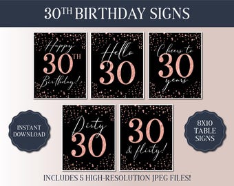 30th Birthday Sign Bundle - Black and Rose Gold Party 2025 - Instant Download Printable Party Signs - Hello 30 - Party Like 1995