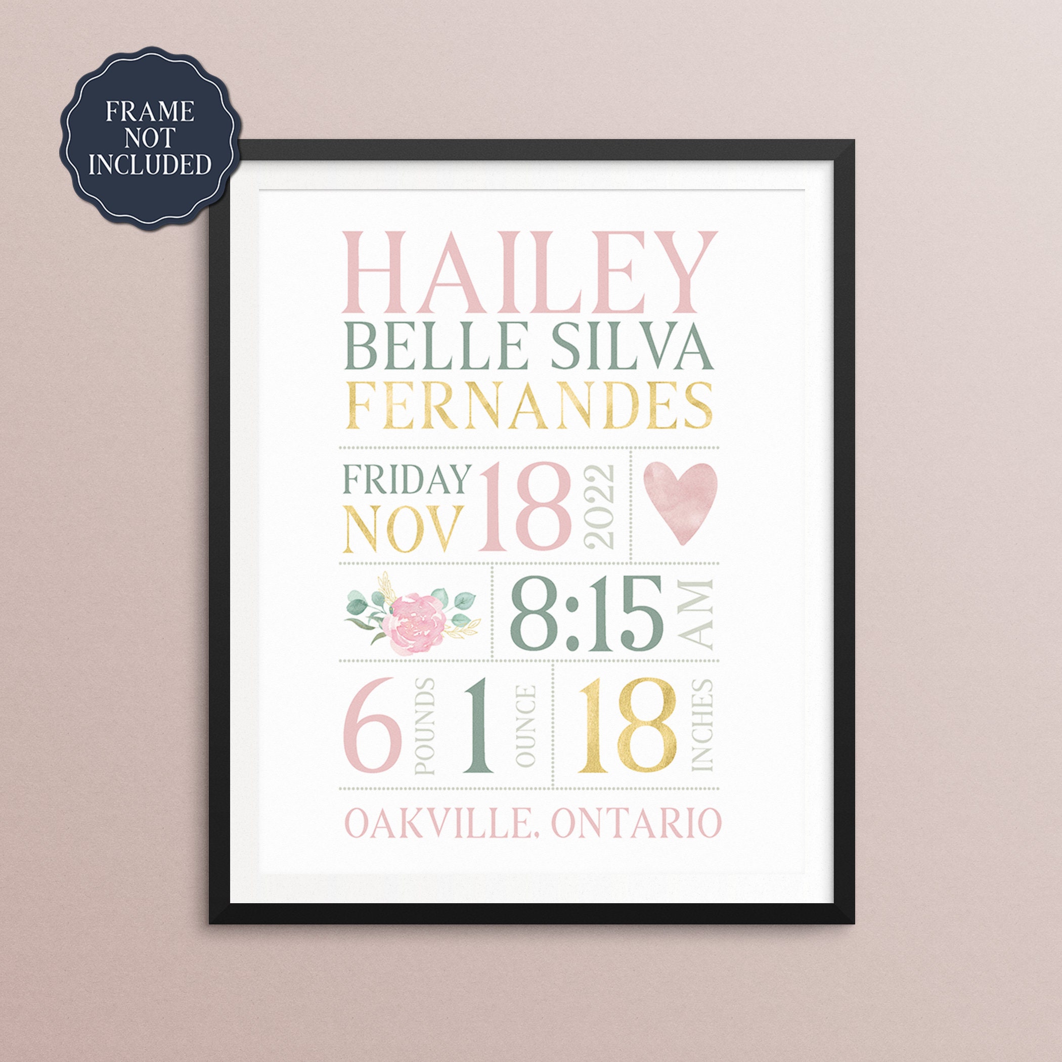 Newborn Gift Idea - Birth Announcement Canvas Wall Art - Personalised ...