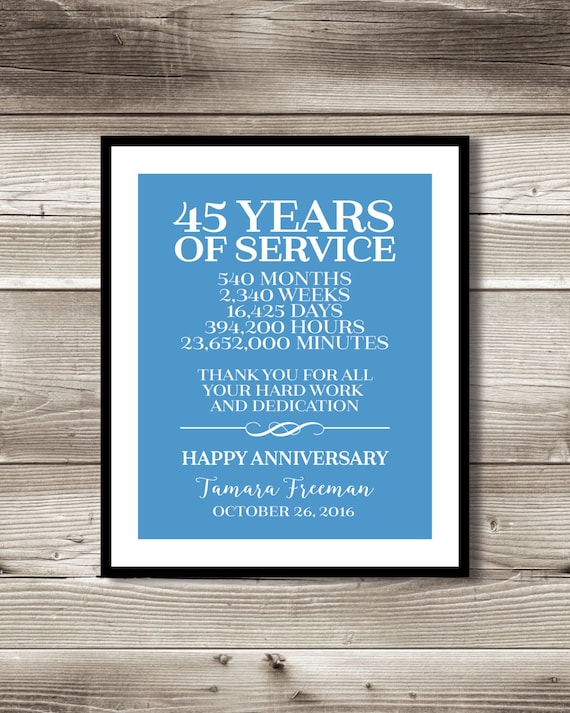 45 Year Work Anniversary Print gift digital print Etsy