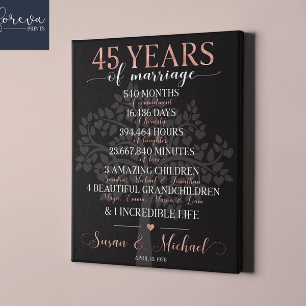 45th Anniversary Gift for Parents, Anniversary Gift for Couple, 45 Year Wedding Anniversary Gift, Family Tree, 45 Years Anniversary Present