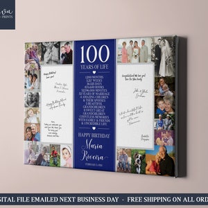 Libro degli ospiti fotografico per il 100° compleanno - Libro degli ospiti personalizzato per collage dei 100 anni - Decorazione personalizzata per la festa del 100° compleanno - Poster "Back in 1924"