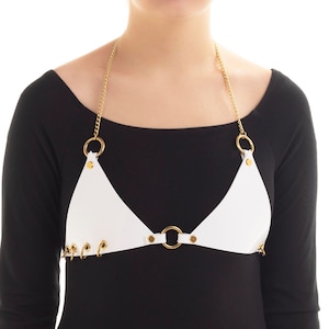 Pvc pierced gold rings chain bra