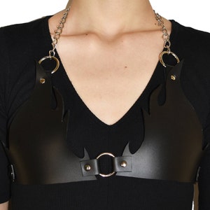 Faux leather flame silver rings chain bra image 1