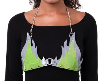 Pvc fire silver rings chain bra