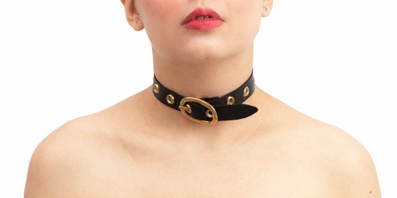 Faux Leather Gold Eyelet Belt Choker - Etsy