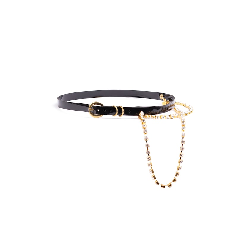 Pvc gold rhinestone chain belt