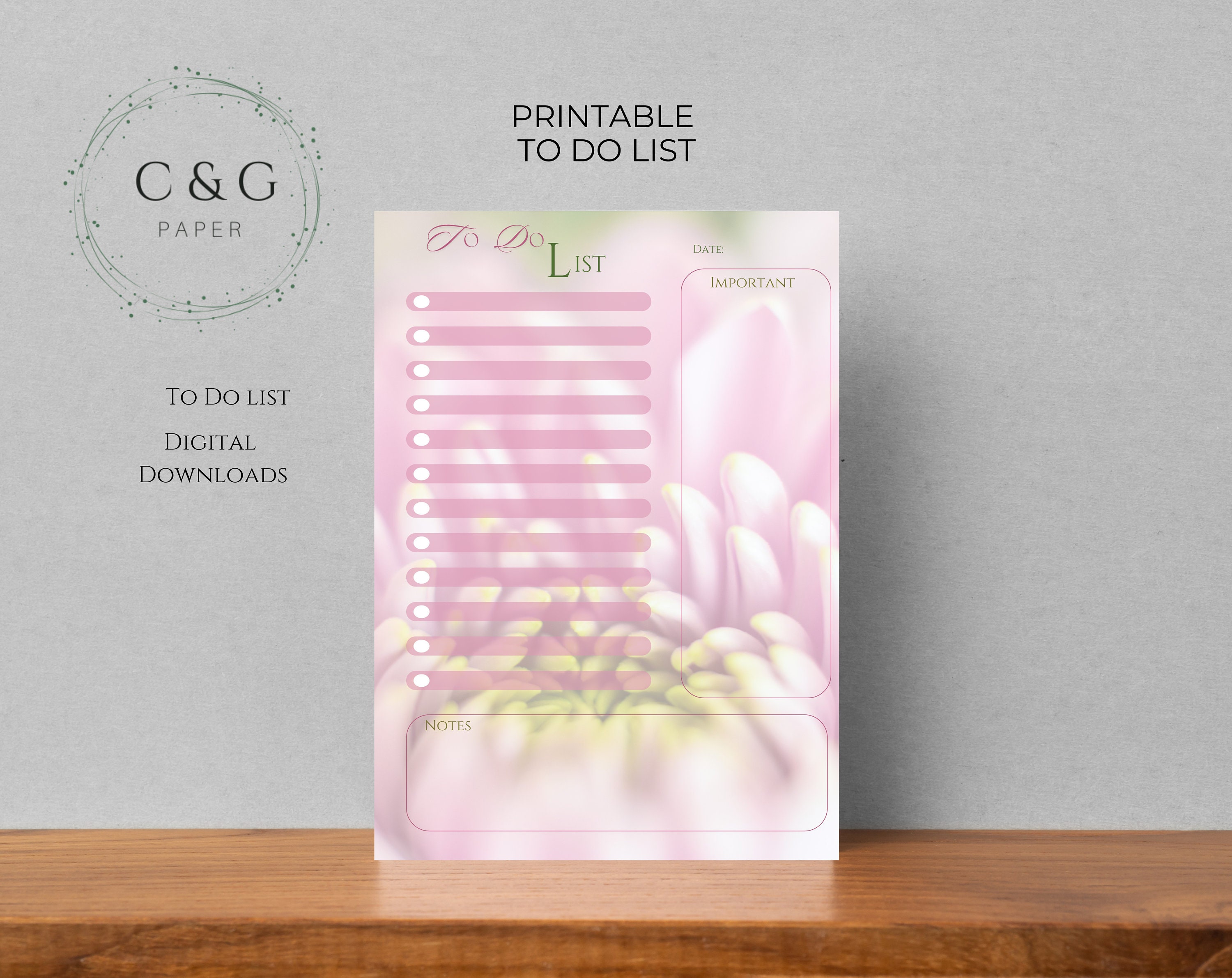To Do List Rosa Pink Flower Digital To-do List Printable Set | 4 Pages | PDF & JPEG ...