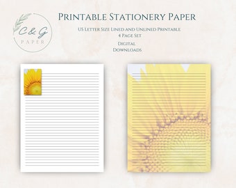 Sunflower designed stationery downloadable printable paper, journal paper,