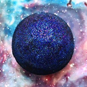 Black Galaxy Bath Bomb Lavender, Ylang-Ylang, & Tonka Bean black bath with holo glitter image 1