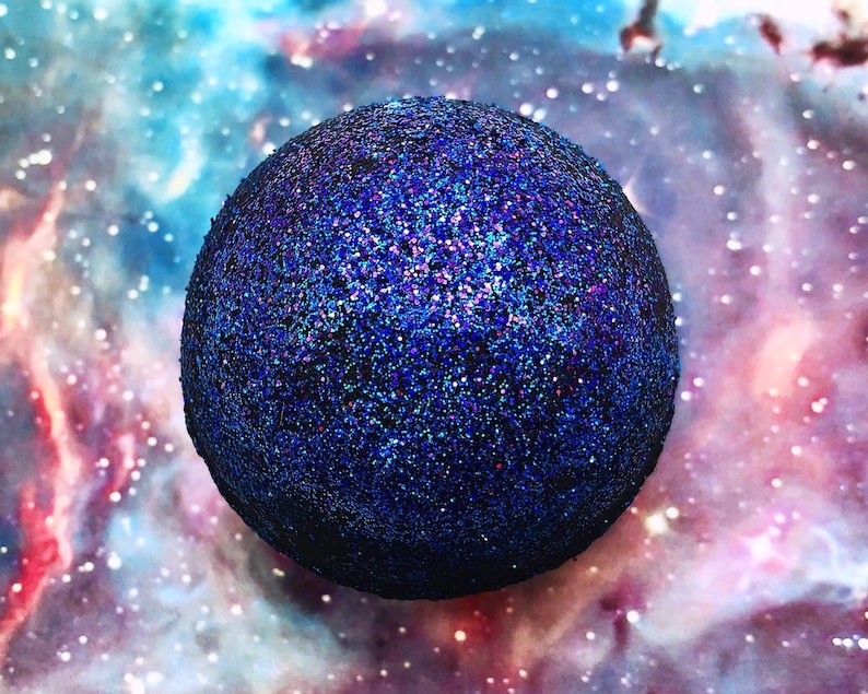 Black Galaxy Bath Bomb Lavender, Ylang-Ylang, & Tonka Bean black bath with holo glitter image 1