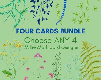 Bundle of 4 square blank cards - choose from across all of Millie Moth's flower card designs - save money