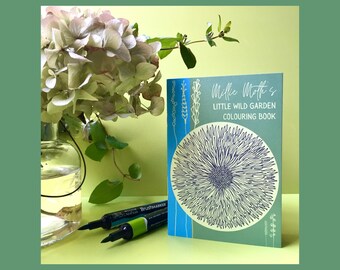 The Little Wild Garden Colouring Book by Millie Moth, tiny details featuring hand drawn botanical designs, small pocket size