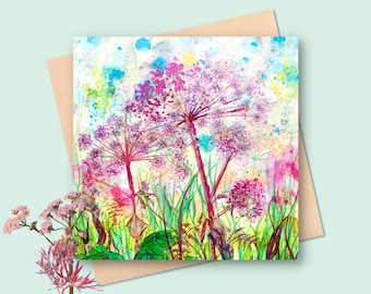 Angelica Gigas square card - flowers card - blank inside card - flowers birthday card -  thank you - umbellifers, purple wildflowers