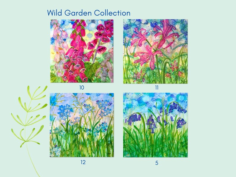 Bundle of 4 square blank cards greetings card choose from across all 29 of Millie Moth/'s designs colourful alcohol ink flower paintings