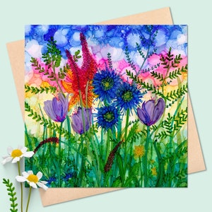 Carte carrée bouquet sauvage - carte de fleurs - carte intérieure vierge - carte d'anniversaire de fleurs - carte de mariage, fête, merci, bouquet de fleurs