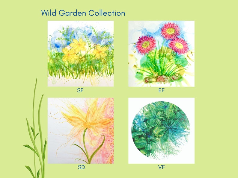 Bundle of 4 square blank cards greetings card choose from across all 29 of Millie Moth/'s designs colourful alcohol ink flower paintings