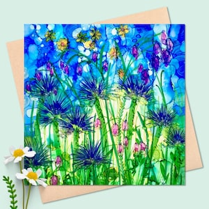 Soft & Spiky Karte - Blumen quadratische Blankokarten - Blumenkunst Karte - bunte Blumen Notizkarte - Millie Moth Karten - Alkoholtinten Malerei