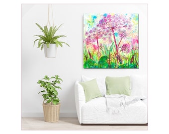 Angelica Gigas flower design print on canvas, from an original alcohol ink painting by Derbyshire artist Millie Moth, professional quality