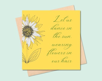 Flowers in our Hair blank card by Millie Moth - quirky card featuring wildflowers and inspiring words