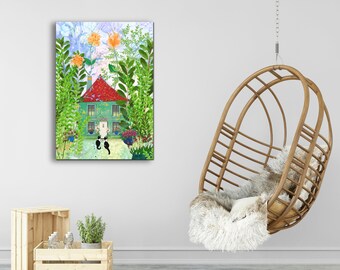 Home Is With My Cats giclee artwork print onto canvas | 3 sizes and 2 border depths available | Millie Moth Wild Collage Collection