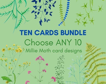 Bundle of TEN square blank cards - choose from all of Millie Moth's flower card designs - save money bulk buying