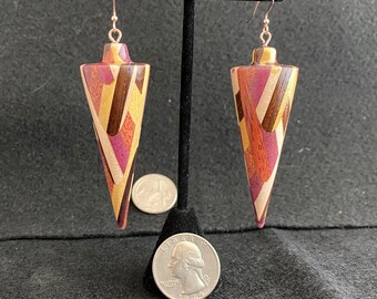 Handmade earrings, exotic hardwood earrings, Rose Gold wires, natural multicolored hardwood earrings, exotic and domestic hardwood earrings.